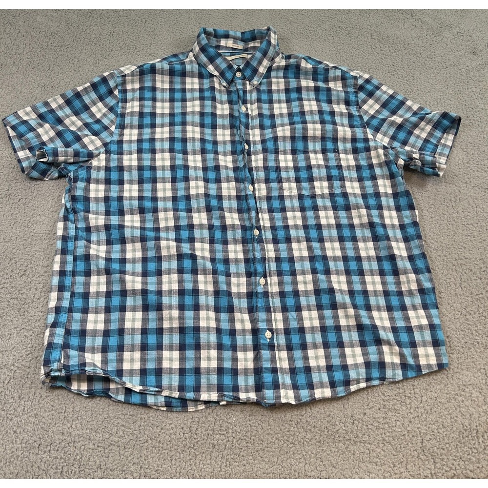 Hawker‎ Rye Shirt Mens 2XL Blue Plaid Short Sleeve Button Up Regular Fit Cotton